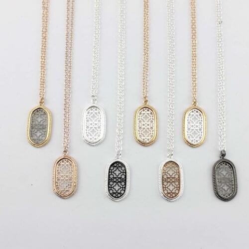 ZWPON Fashion Gold Chain Two Tone Cut out Clover Oval Pendant Necklace For Women Oval Zinc Alloy Pendant Necklace Jewelry