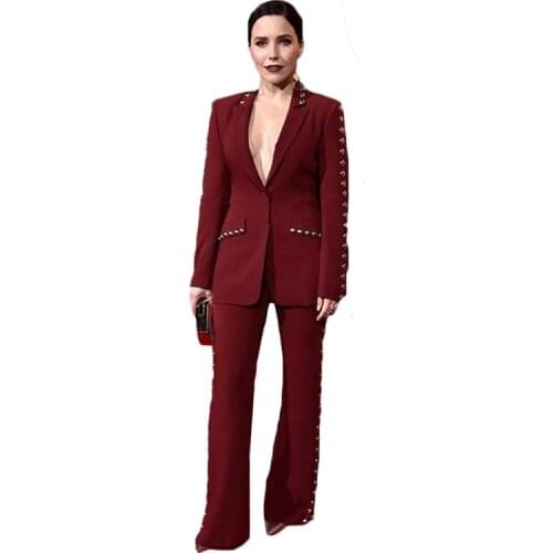 2 Pieces Custom Made Women Suits Luxury Metal Button Modern Coat+Pant Fashion Formal Party Suits For Women Cheap