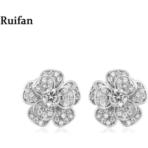 Plant Shape Cubic Zirconia Crystal 925 Sterling Silver Stud Earrings for Women Bridal Earring Wedding Fine Jewelry Gift YEA027