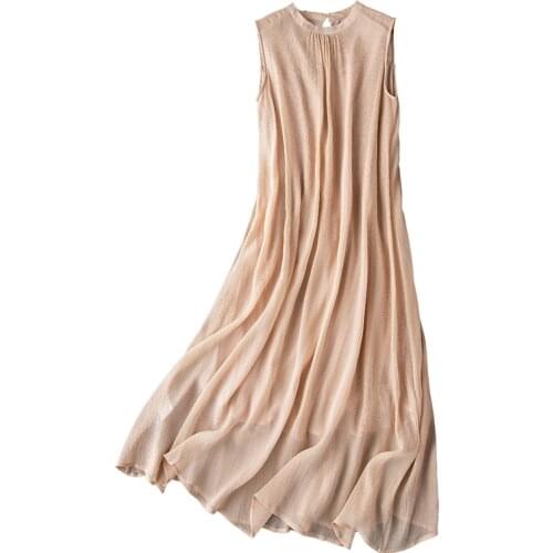 Women Summer Silk Dress O neck 100% Natural silk dresses Elegant Dress Casual holiday real silk long dress
