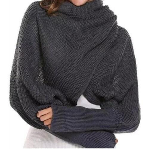 Winter Womens knitting Scarf Thick long Bib shawl Scarf with sleeves