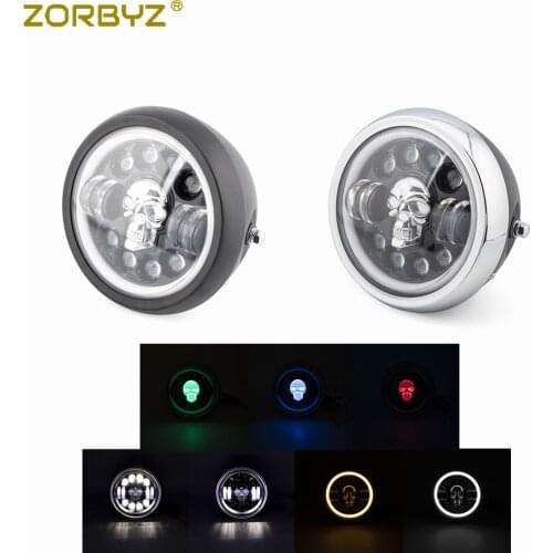 ZORBYZ 7'' LED Motorcycle Modified Skull Headlight DRL Angel Eye Ring Light For Honda GN125 CG125 CB400 CB500 Cafe Racer Custom