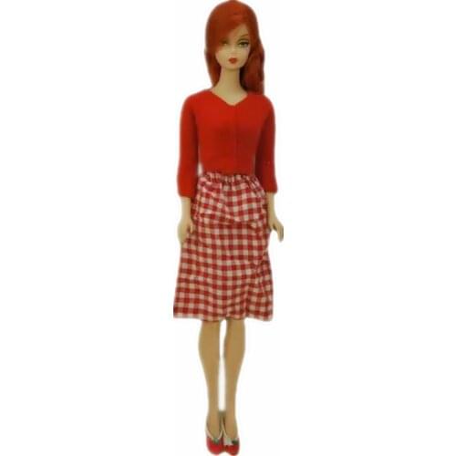 1/6 Red Long Sleeve Shirt Plaided Skirt Outfits for Barbie Doll Clothes FR Kurhn Clothing Party Gown 11.5" Dollhouse Accessories