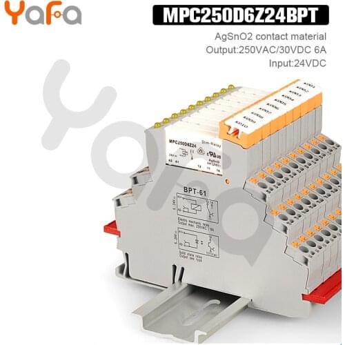 10pcs MPC250D6Z24BPT Plug-in Spring Connected Industrial Relay 24V Input 250VAC 30VDC 6A Output Ultra-thin Voltage Relay Module