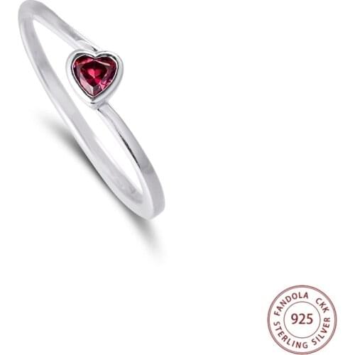 100% Real 925 Sterling Silver Red Tilted Heart Solitaire Rings for Women Wedding Engagement Ring S925 Fine Jewelry 2021 New