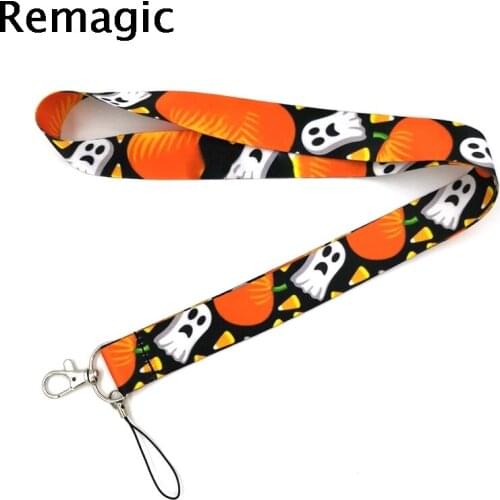 100pcs Halloween Pumpkin simple Neck Strap Lanyards ID badge card holder keychain Mobile Phone Strap Gifts webbings
