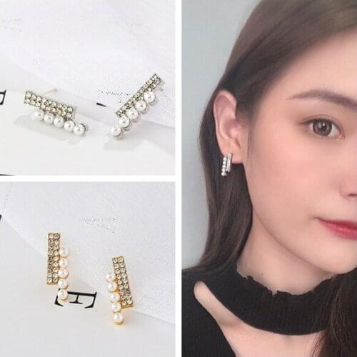 Needle Minimalist Jet Geometry Pearl Earnings Modern Elegant Temperament Fashion Earrings Tide Girl