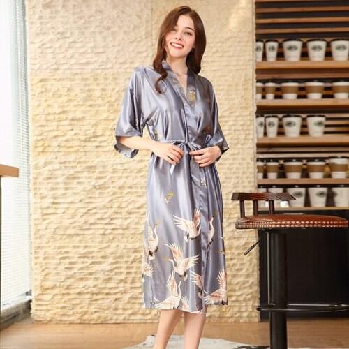 2018 luxury silk-like bathrobes women spring silklike robe half sleeve home clothing soft breathable high quality nightgowns