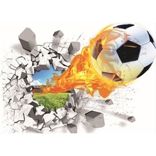 3D Soccer broken wall creative decals Football Sport vinyl mural stickers kids room club decoration poster wallpaper 70*50cm
