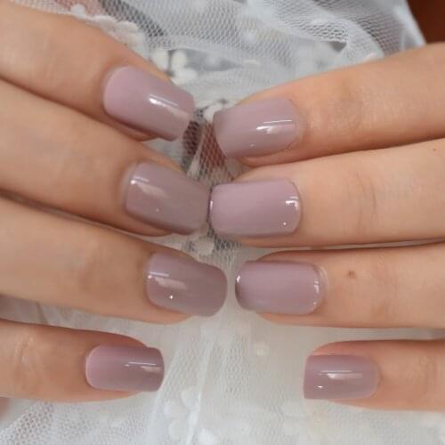 Natural Square Fake Nails 24pcs Artificial Glossy Short Daily Press On Nails Light Purple Acrylic Nail Accessories