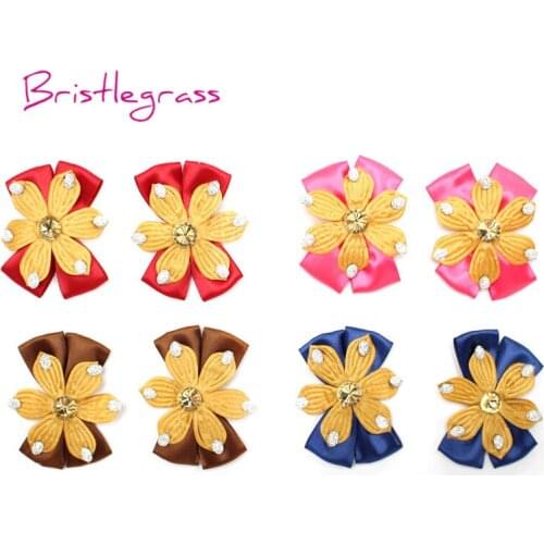 BRISTLEGRASS 4PCS Mini Rhinestone Satin Ribbon Flower Bow Kid Applique Headband Hair Tie Corsage Wedding Dress DIY Sewing Crafts