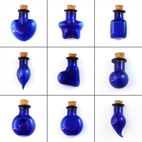 4PCS Blue Wish Mini glass Bottle pendant with cork Perfume essential oil vial cork bottle charms jewelry findings