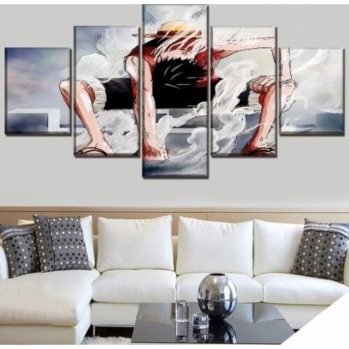 5 Panel Monkey D. Luffy Anime One Piece Canvas Posters Wall Art Pictures Paintings Accessories Home Decor Living Room Decoration