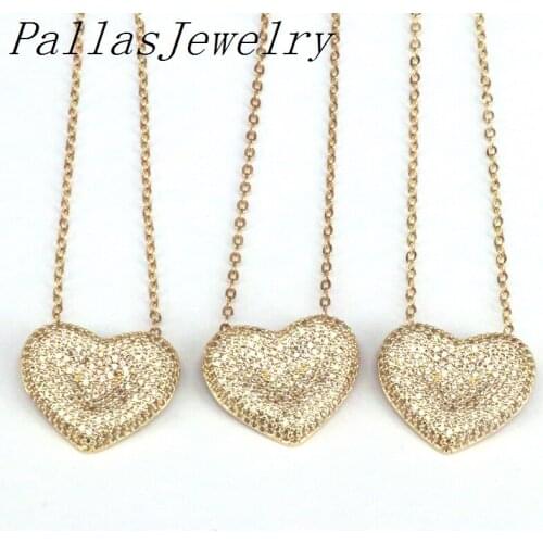 5Pcs Gold Color White Cubic Zirconia Pave Heart Pendant Necklace Copper CZ Crystal Jewelry Gift For Women