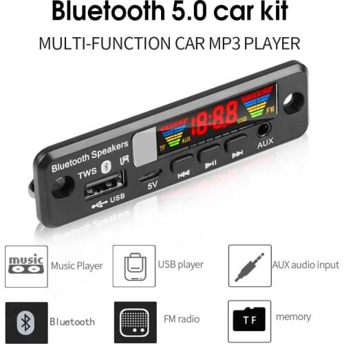 5V MP3 WMA WAV Decoder Board Bluetooth5.0 Wireless Audio Module Color Screen USB 3.5mm AUX TF FM Radio For Car accessories