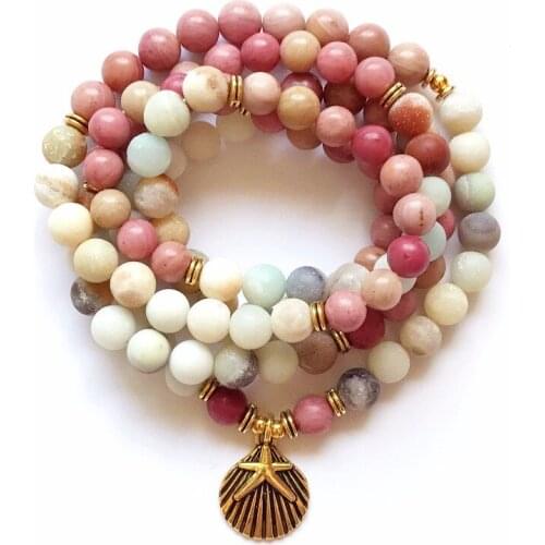 Rhodonite Bracelet New Design Women`s Yoga Bracelet 108 Mala Rhodonite Balances Healing Spiritual Gift Amazonite Bracelets
