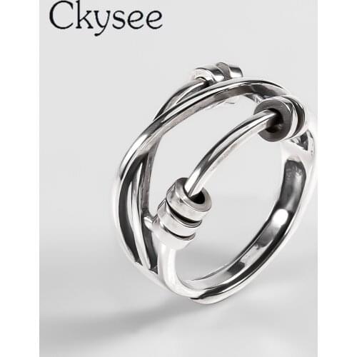 Ckysee Unique Simple 925 Sterling Silver Adjustable Rings Braided Band Multi-layers Finger Ring 925 Silver Jewelry