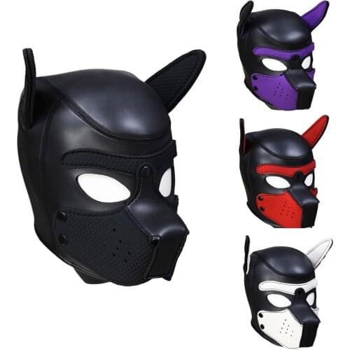 Brand Fashion Padded Latex Rubber BDSM Bondage Role Play Dog Mask Puppy Cosplay Full Head with Ears 4 Color Sex Toy for Couple