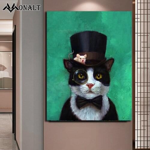 Custom canvas painting Cat in a hat poster and Prints HD Animal picture living room wall abstract art Decoration Oil Painting