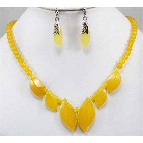 Natural Stone Green Red Purple Yellow Necklace Earrings Jewelry Set Ethnic Choker Leaf Necklace For Women Gift Party Accessories