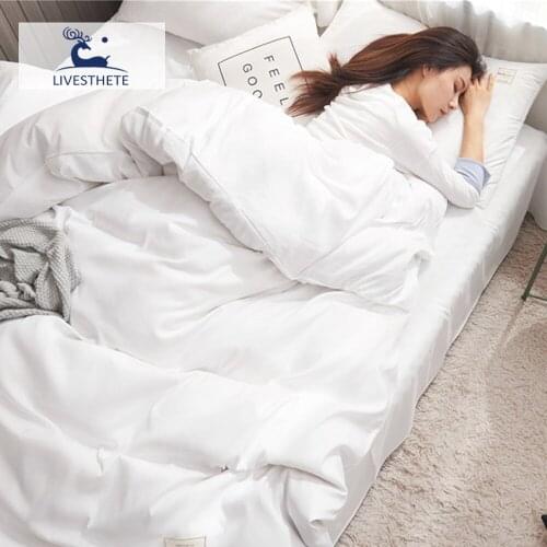 Liv-Esthete White Bedding Set Duvet Cover Double Bedspread Pillowcase Classic Simple Bed Linen Set Elastic Band Fitted Sheet