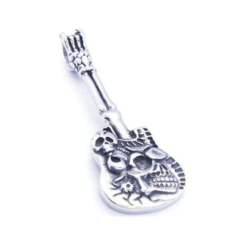 Cool Ghost Skull Guitar Pendant 316L Stainless Steel Cool Fashion Cool Music Guitar Punk Pendant
