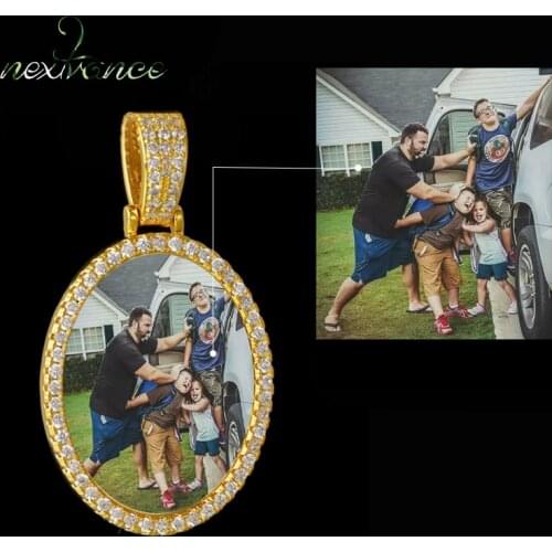 Nextvance Fashion Custom Made Photo Ellipse Solid Back Pendant & Necklace With Cuban Chain Cubic Zircon Jewelry For Family Gifts