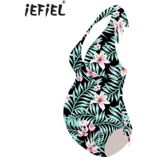 Maternity Swimwear For Pregnant Women One Piece Halter V Neck Swimsuit Floral Bikinis Tankinis Swimsuit Beachwear Bathing Suit