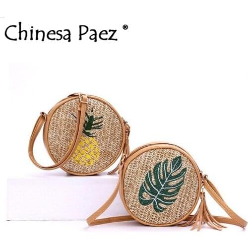 Mini Round Straw Bag Handmade Rattan Woven Vintage Retro Straw Rope Knitted Crossbody Handbag Fresh Summer Beach Bohemia Leaves