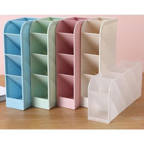 Multi-function Obliquely Inserted 4 Grid Desktop Pen Holder Office School Storage Case Plastic Box Pen Organizer