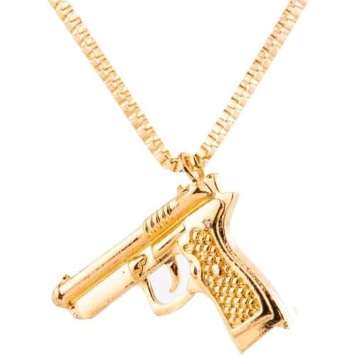 Fashion AK-47 Steampunk Necklace Pistol Submachine Gun Model Hip Hop Crystal Pendant Necklaces Men Christmas Charms Jewelry