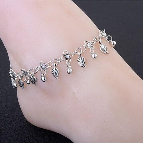 Fashion Retro Metal Water Drops Leaf Tassel Anklet Chain Bohemia Anklet Jewelry