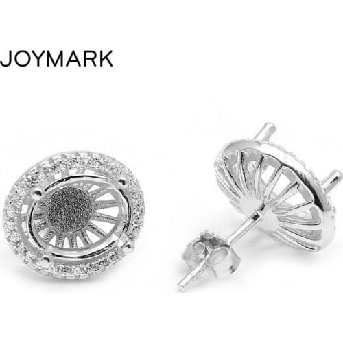 925 Sterling Silver Zircon Stone Oval-shaped Cabochon Base Tray Setting Findings Components For Stud Earrings Jewelry SEA-ES010