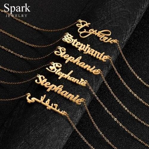 Spark Customized Name Stainless Steel Necklace Vary Fonts Nameplate Personalized Letter Necklaces for Women Pendant Jewelry Gift