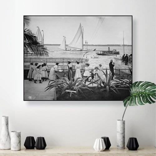 Posters and Prints Ships in Port Nassau Bahamas 1900s Caribbean History Edwardian Fashion Black White Photo Art Canvas Painting