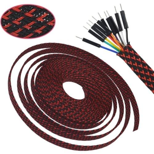 33ft-10m BlackRed 4 6 8 10 12 14 16mm Braid PET Expandable Sleeving High Density Plaited Cable Sleeves Fabric Cable DIY