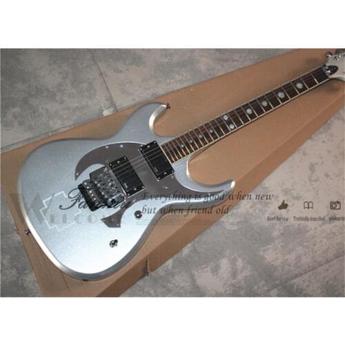 Free shipping custom 6 string guitar,silver guitar, mirror pickguard,pearl inlay,tremolo bridge,HH pickups,neck set in body