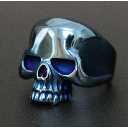Size 8~15 Blue Skull Head Ring 316L Stainless Steel Biker Style Band Party Ghost Skull Ring