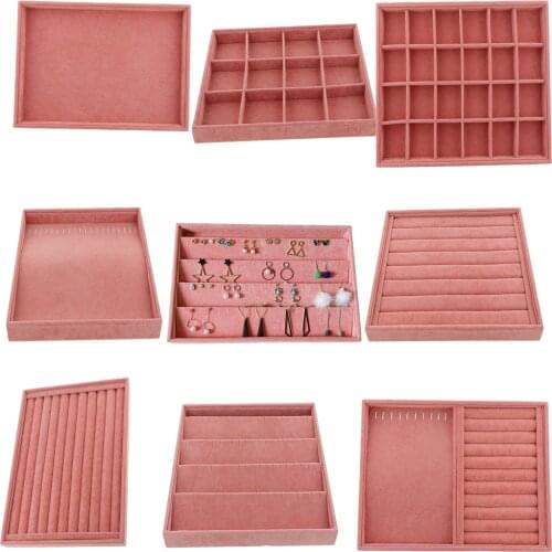 Pink Velvet Stackable Jewelry Tray Showcase Necklace Stud Display Organizer for Home Shop Window Ornament