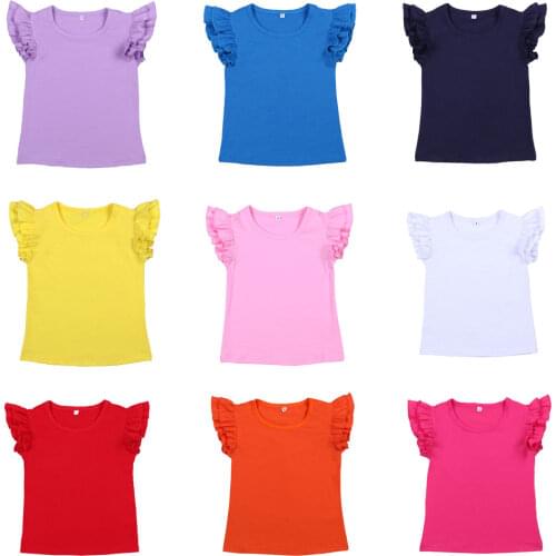 Plain ruffle sleeve Cute Girls Shirts Summer short Flutter sleeve t-shirts kids clothing tops girl 2 Years