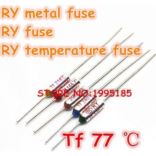 RY 100pcs/lot New Micro thermal fuse 10A250V 77 Degrees 77 C Mini temp fuse metal shell Thermal Cutoff