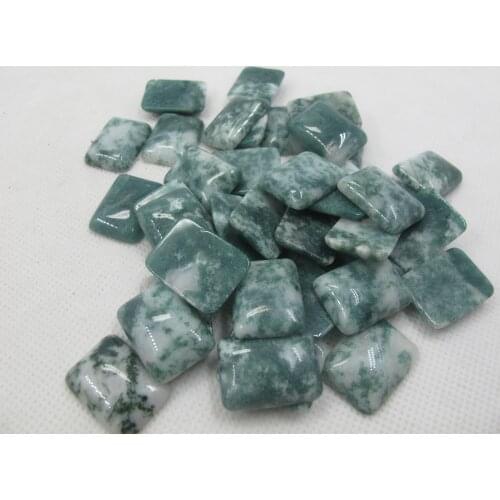 Natural Moss Stone Bead Cabochon 15x20mm Rectangle Cabochon Ring Face Pendnat 10pcs/lot