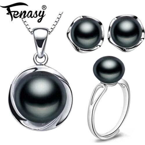 FENASY Trendy Pearl Jewelry Freshwater Black White Jewelry Sets For Women Pearl Necklace Earringtrendy Earings Fashion Jewelry