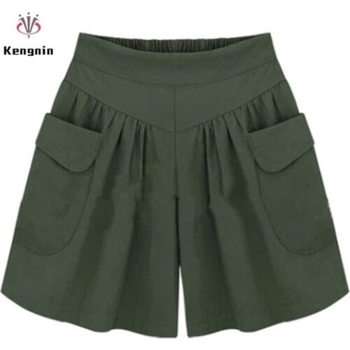 2020 Summer European Style Plus Size 5XL Ladies Short Loose Casual Wide-Leg Short Street Elastic Waist Flare Women Clothing KE09