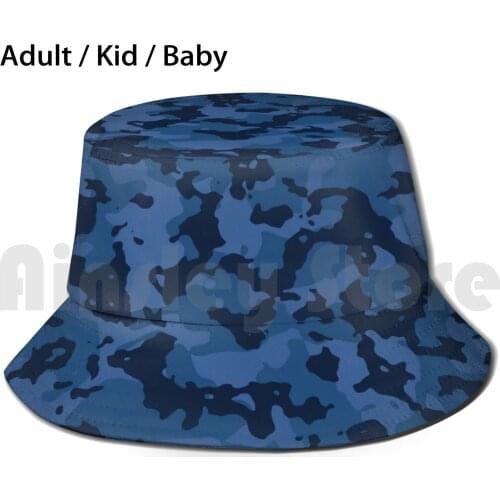 Blue Camo Sun Hat Foldable UV Protection Military Camo Pattern Abstract Shapes Retro Camo Camouflage Blue Camo Dark Blue