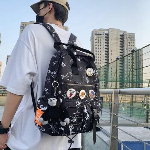 Large Capacity School Books Bag College 15.6 Inches Laptop Backpack Insert Buckle Popular Personality Printing Nylon Backpack