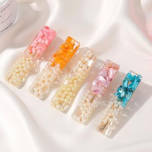 Korean Geometric Pearl Hairpin for Women Acrylic Transparent Stitching Color Hair Clip Wholesale Jewelry Accessories for Women