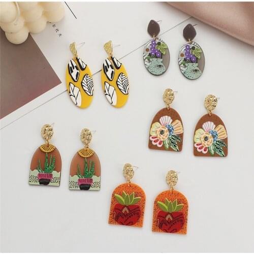 New Arrival Personality Print Flower Acrylic Resin Geometric Dangle Earrings For Women Fashion Statement Drop Pendientes