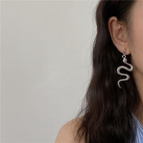 Exaggerated Crazy Twisted Snake Statement Earrings for Women Retro Black Gun Metal Animal Long Dangle Earrings Hip Hop Jewelry