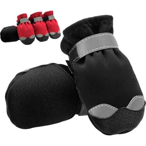 Winter Dog Shoes Reflective Warm Pet Dog Boots Waterproof Dog Rain Shoes Snow Booties For Medium Large Dog Pitbull Red Black